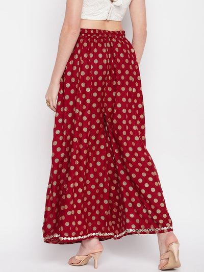 Clora Maroon Polka Dot Embellished Hem Rayon Sharara