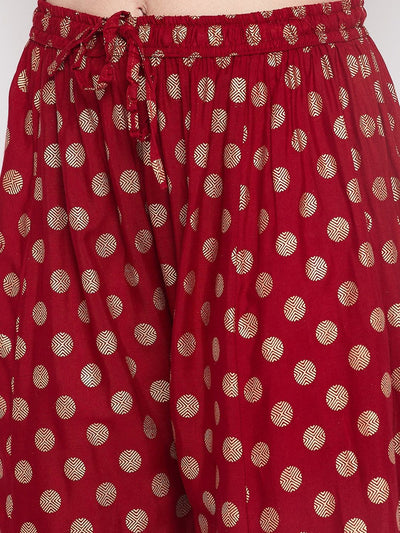 Clora Maroon Polka Dot Embellished Hem Rayon Sharara