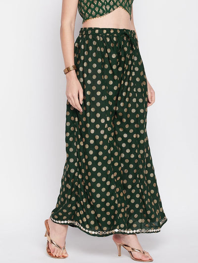 Clora Bottle Green Polka Dot Embellished Hem Rayon Sharara