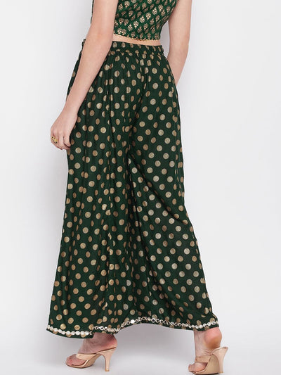 Clora Bottle Green Polka Dot Embellished Hem Rayon Sharara