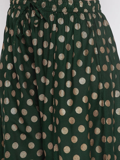 Clora Bottle Green Polka Dot Embellished Hem Rayon Sharara