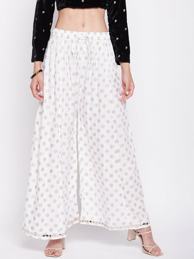 Clora White Polka Dot Embellished Hem Rayon Sharara