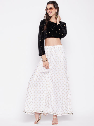 Clora White Polka Dot Embellished Hem Rayon Sharara