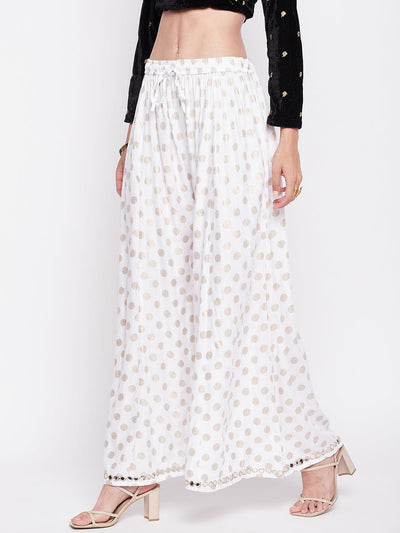 Clora White Polka Dot Embellished Hem Rayon Sharara