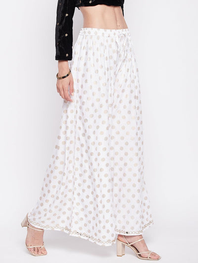 Clora White Polka Dot Embellished Hem Rayon Sharara