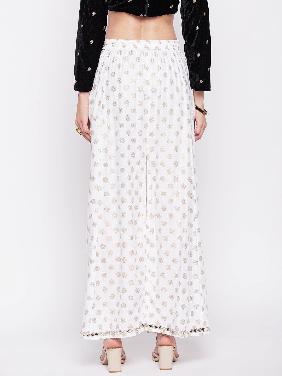 Clora White Polka Dot Embellished Hem Rayon Sharara