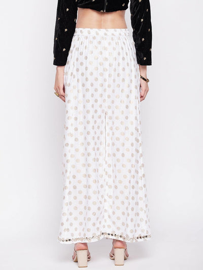 Clora White Polka Dot Embellished Hem Rayon Sharara