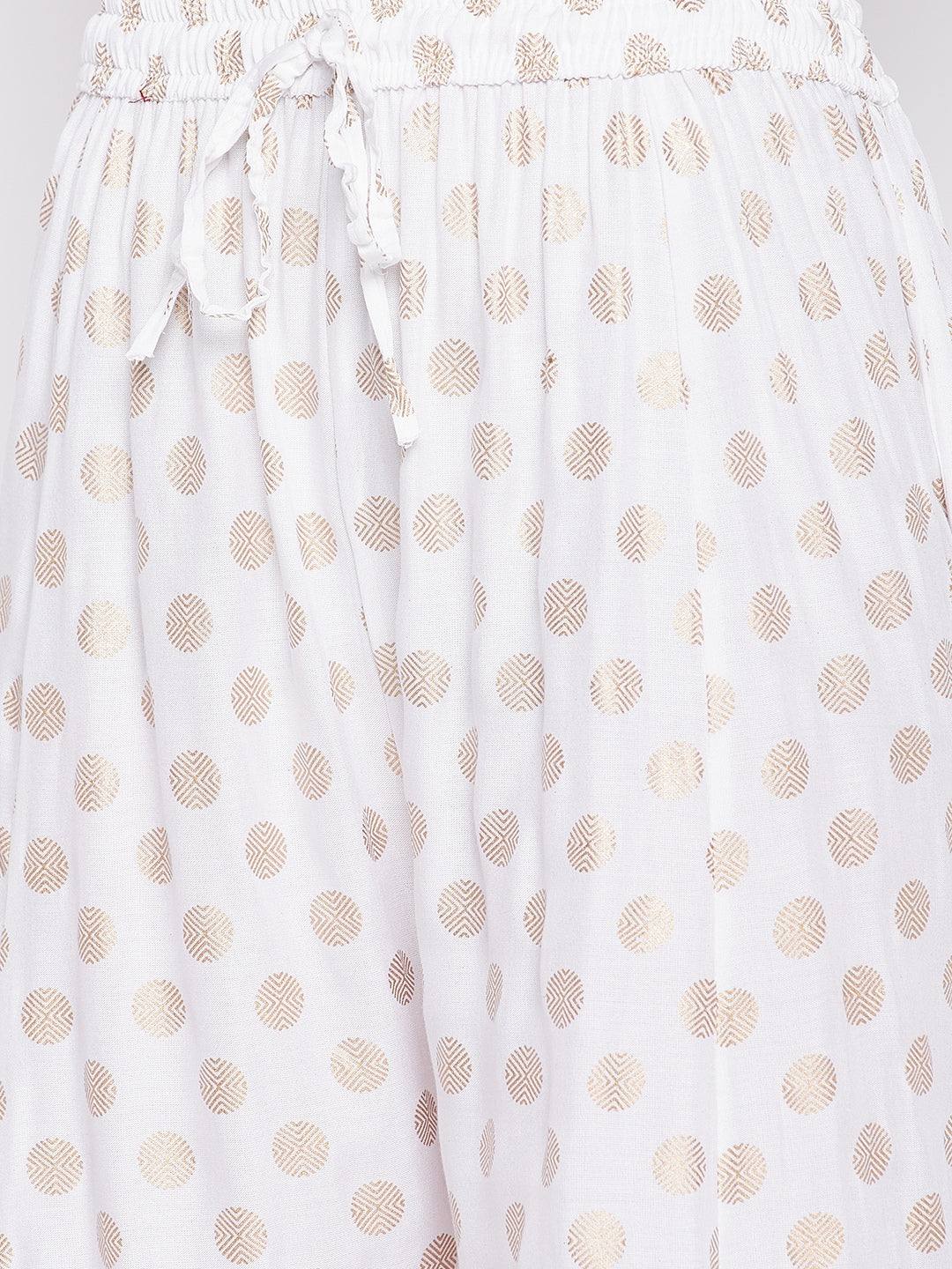 Clora White Polka Dot Embellished Hem Rayon Sharara