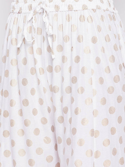Clora White Polka Dot Embellished Hem Rayon Sharara