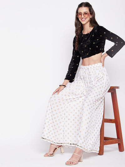 Clora White Polka Dot Embellished Hem Rayon Sharara