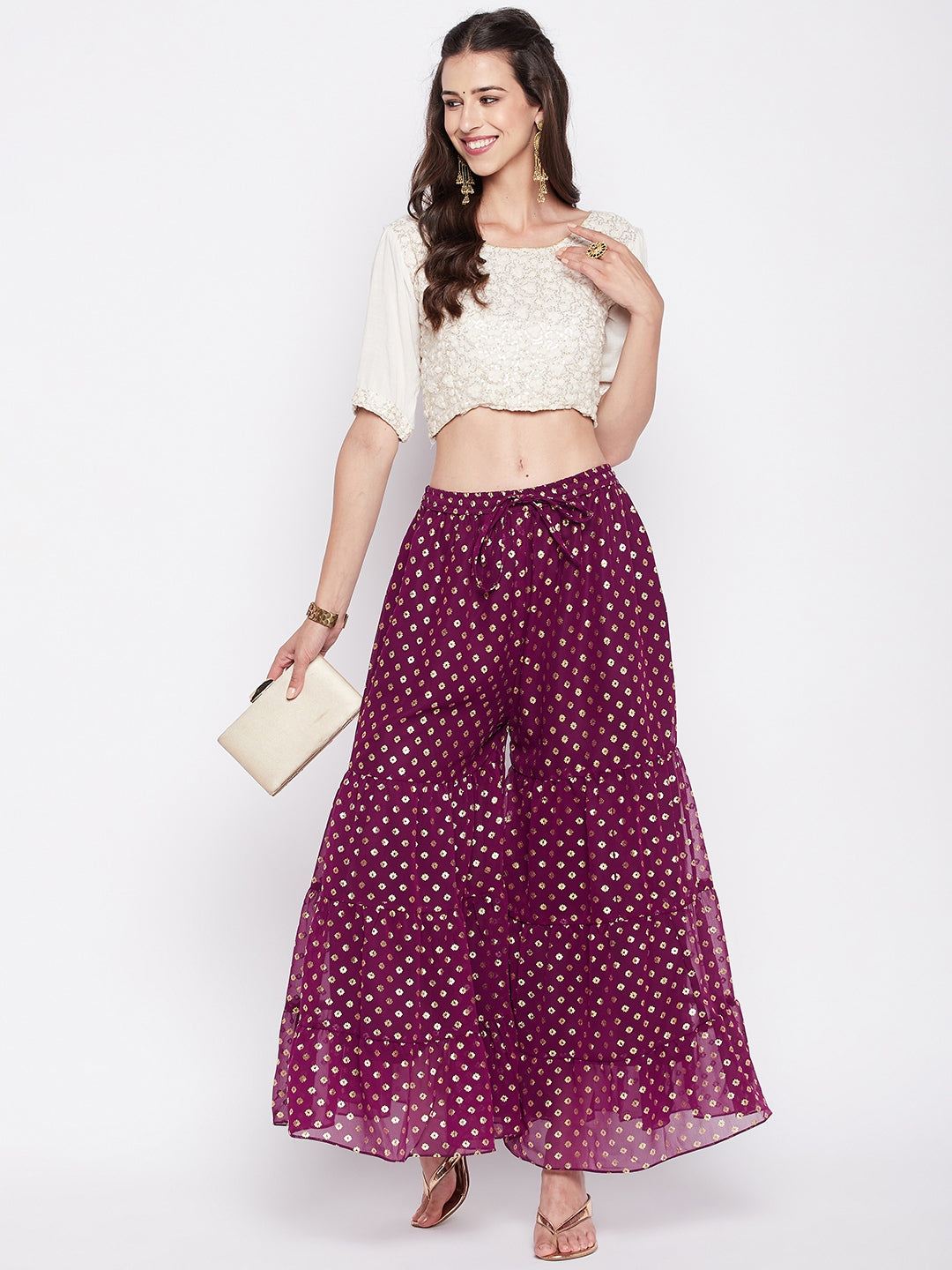 Clora Wine Foil Printed Georgette Gharara