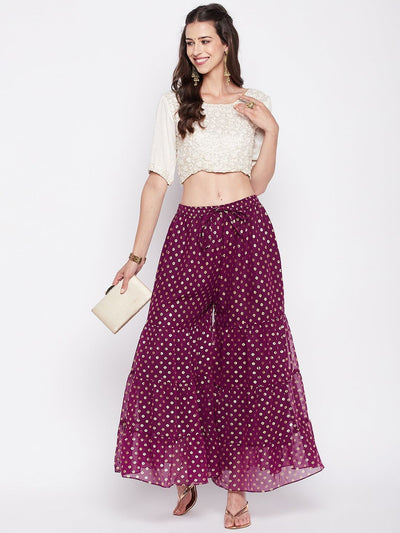 Clora Wine Foil Printed Georgette Gharara