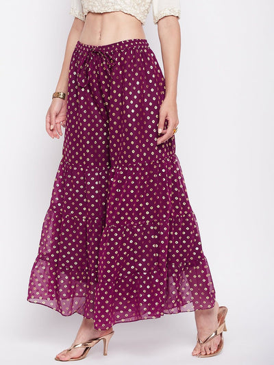 Clora Wine Foil Printed Georgette Gharara
