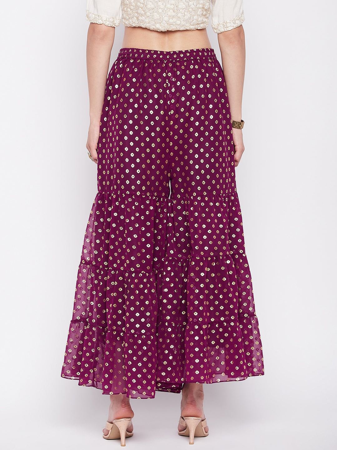 Clora Wine Foil Printed Georgette Gharara