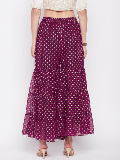 Clora Wine Foil Printed Georgette Gharara