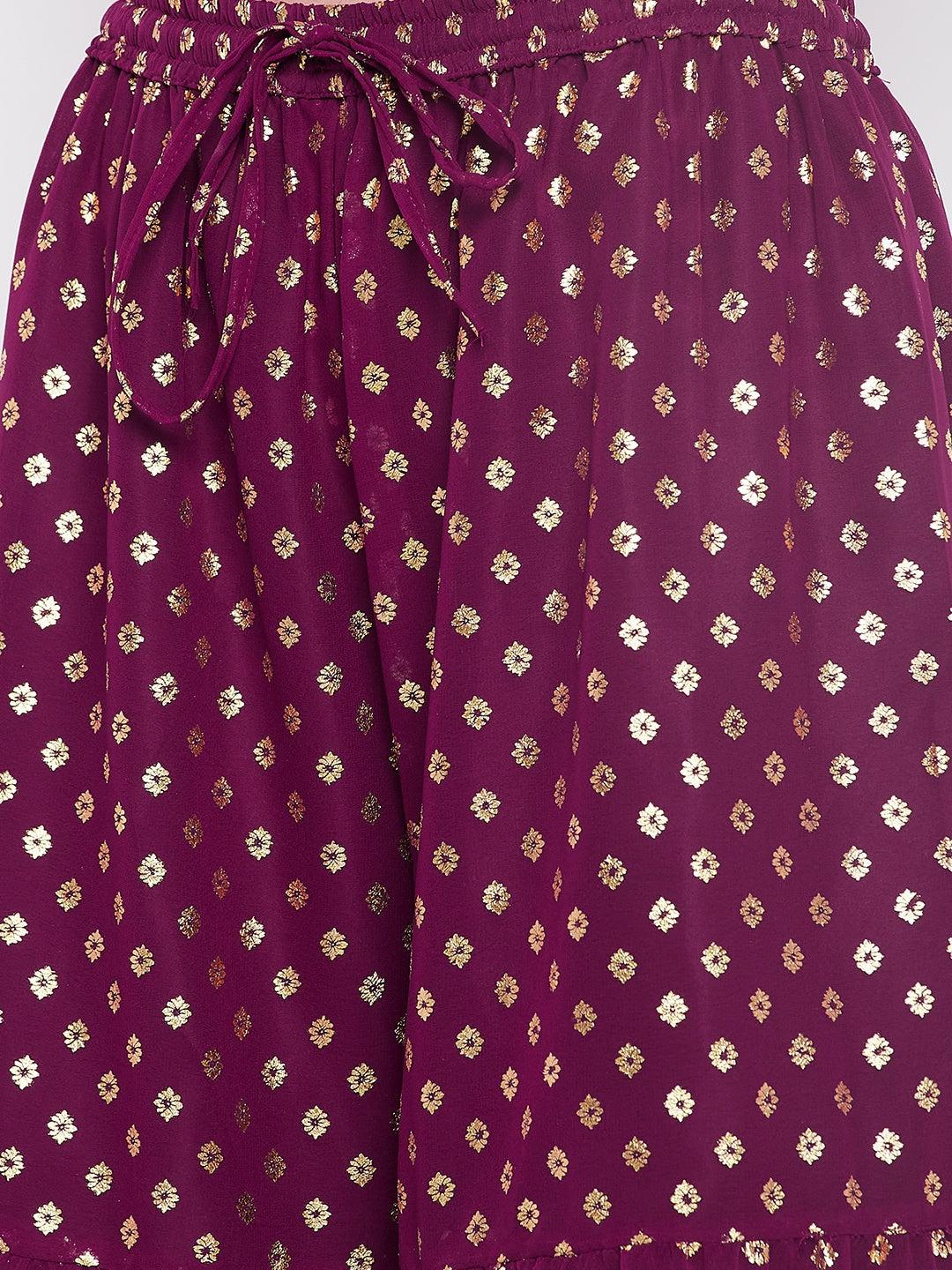 Clora Wine Foil Printed Georgette Gharara