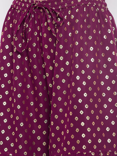 Clora Wine Foil Printed Georgette Gharara