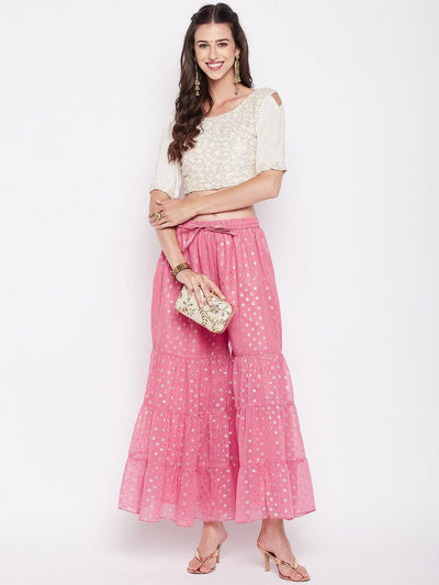 Clora Pink Foil Printed Georgette Gharara