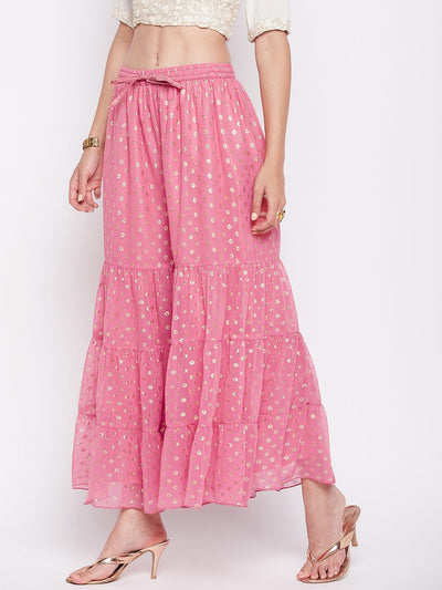 Clora Pink Foil Printed Georgette Gharara