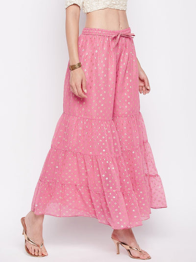 Clora Pink Foil Printed Georgette Gharara