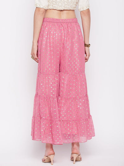 Clora Pink Foil Printed Georgette Gharara