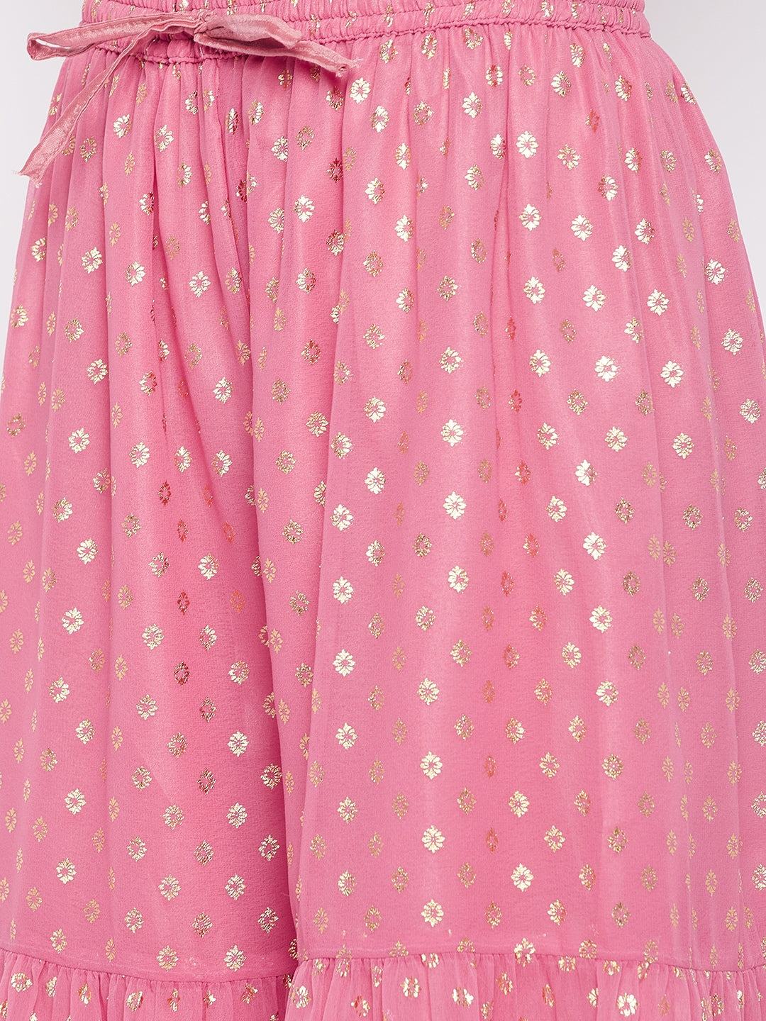 Clora Pink Foil Printed Georgette Gharara