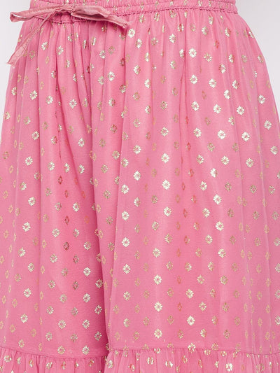 Clora Pink Foil Printed Georgette Gharara