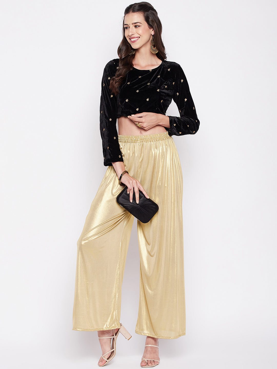 Clora Golden Solid Shimmer Palazzo