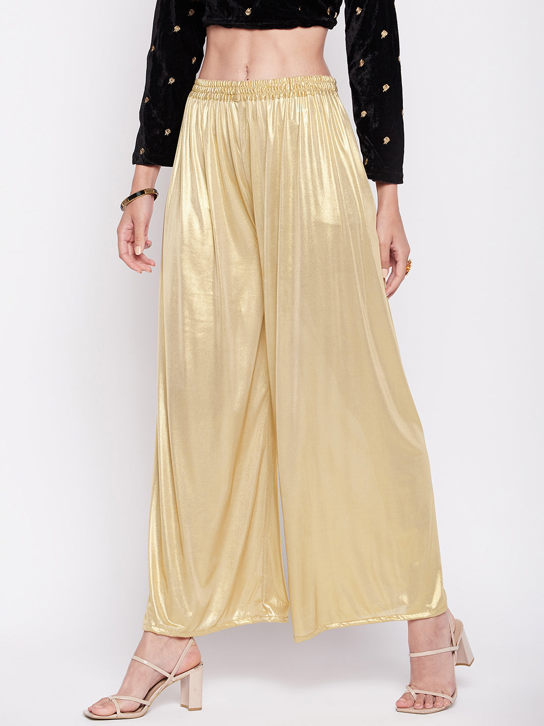 Clora Golden Solid Shimmer Palazzo