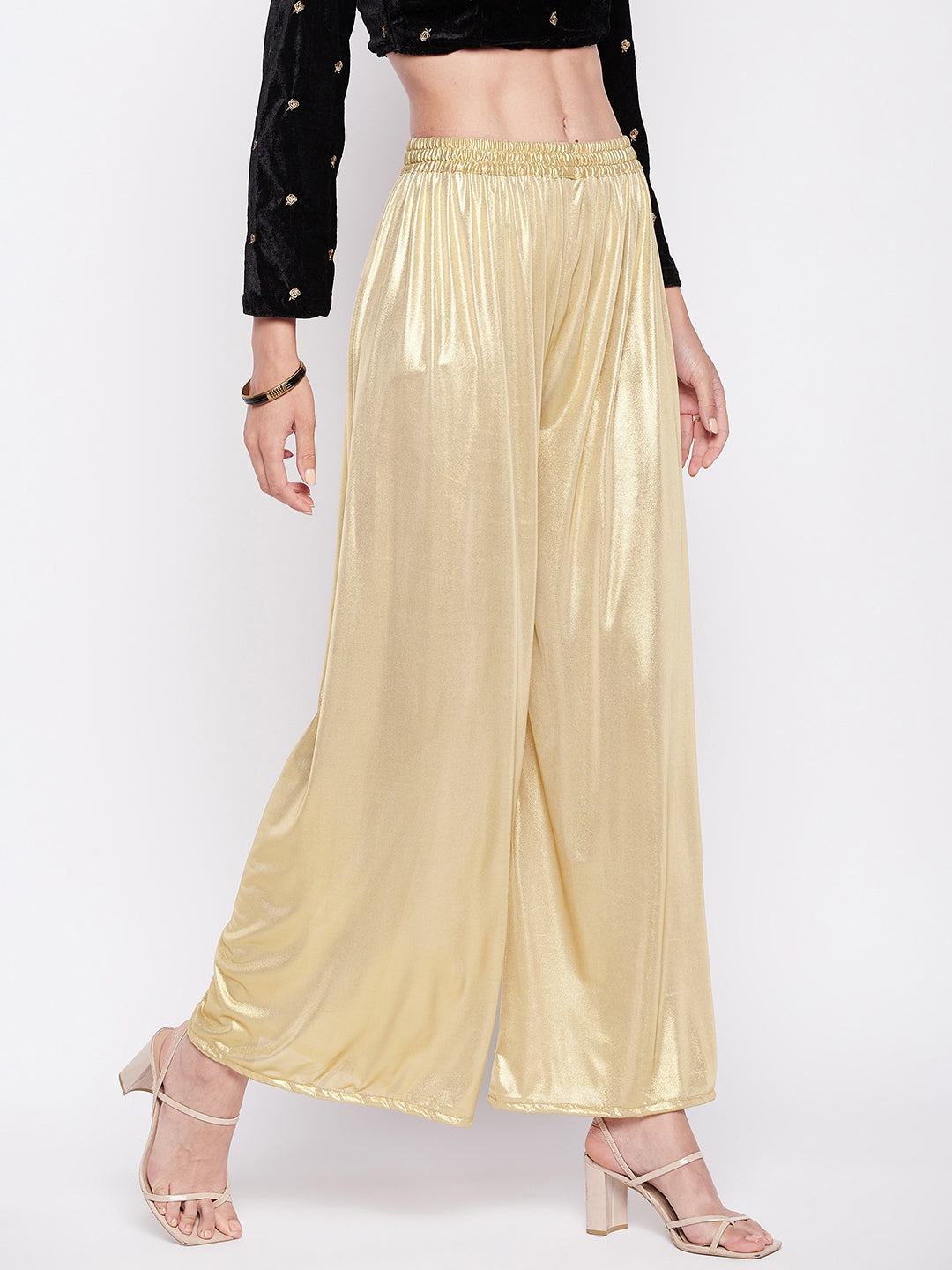 Clora Golden Solid Shimmer Palazzo
