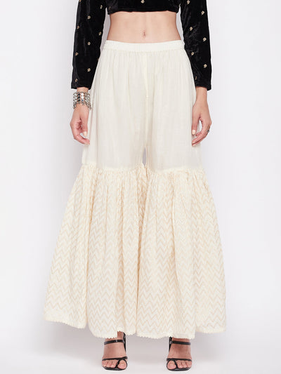 Clora Off-White Self Design Cotton Gharara