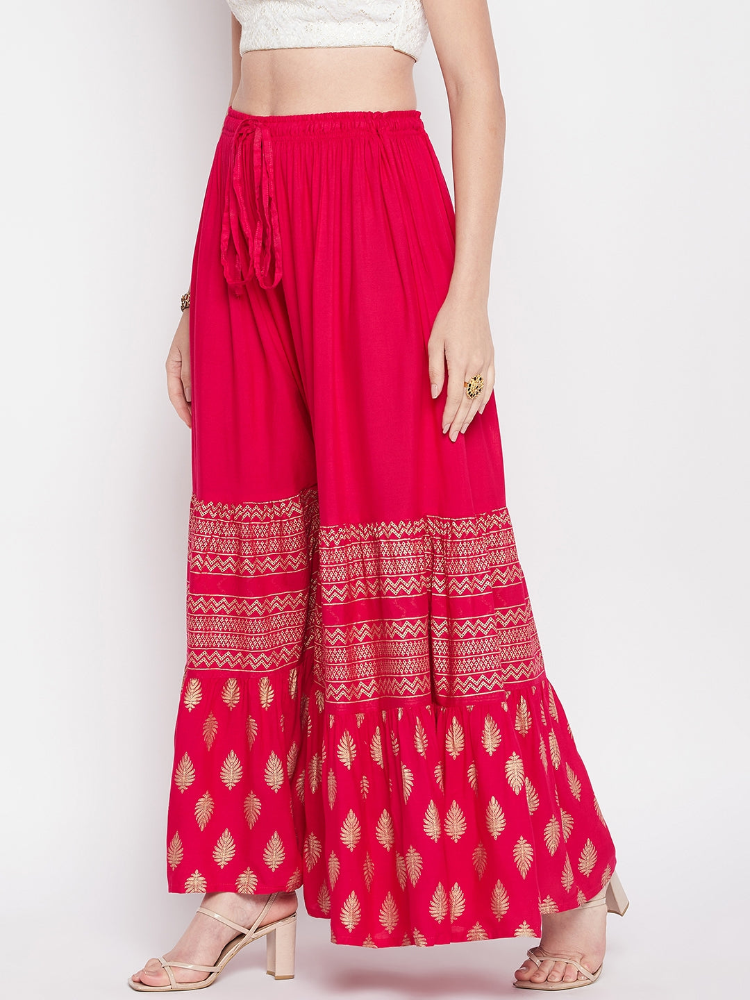 Clora Magenta Printed Rayon Flared Gharara