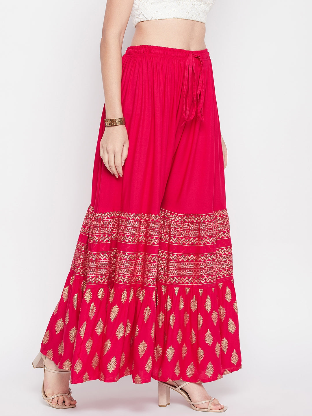 Clora Magenta Printed Rayon Flared Gharara