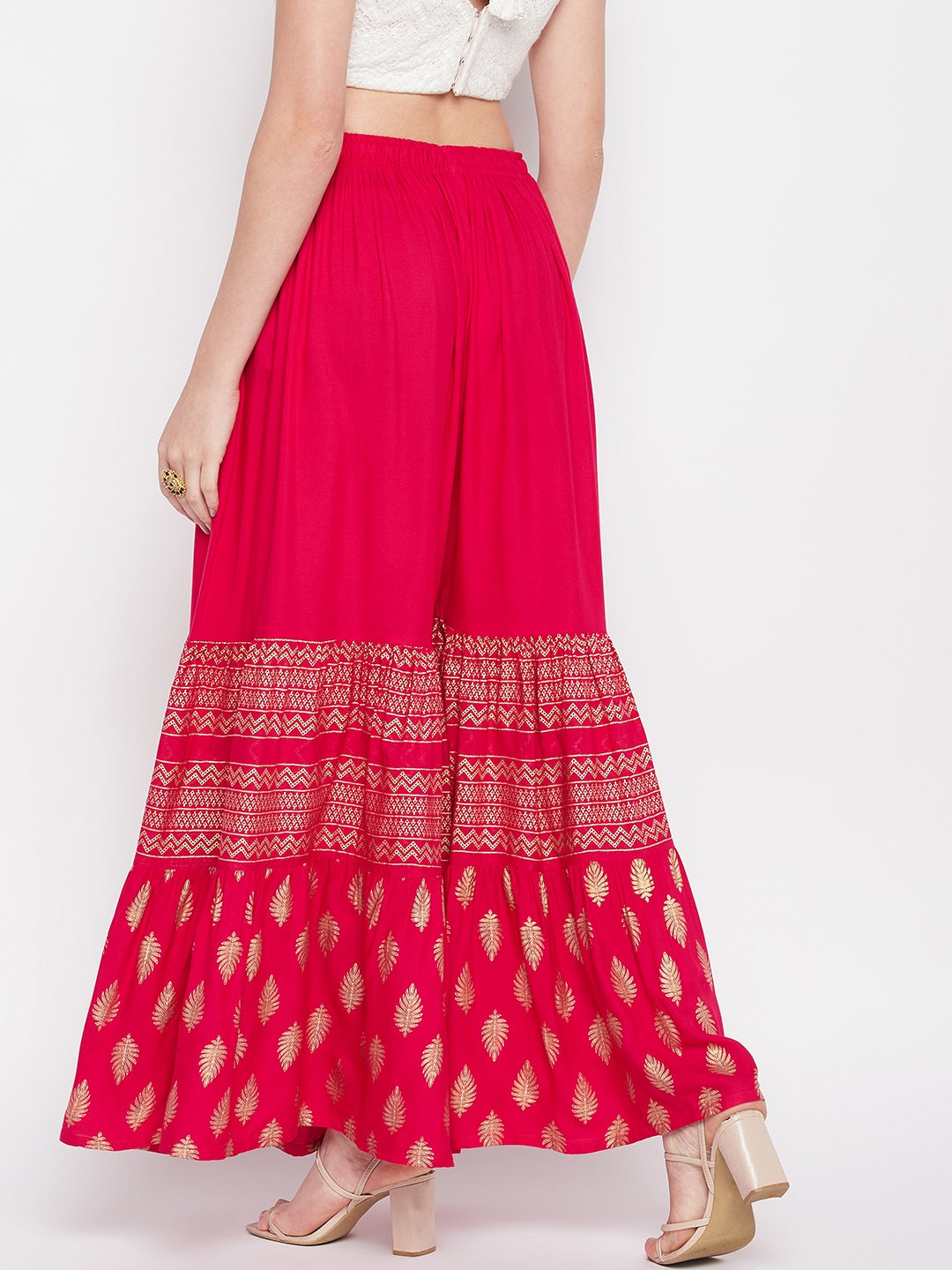 Clora Magenta Printed Rayon Flared Gharara