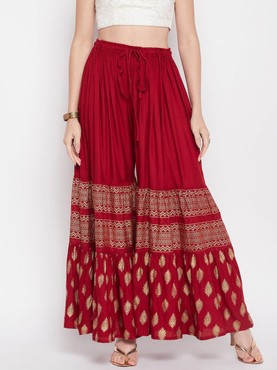 Clora Maroon Printed Rayon Flared Gharara