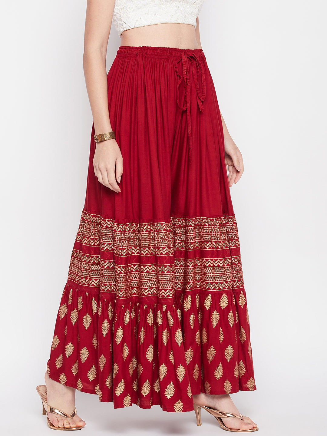 Clora Maroon Printed Rayon Flared Gharara