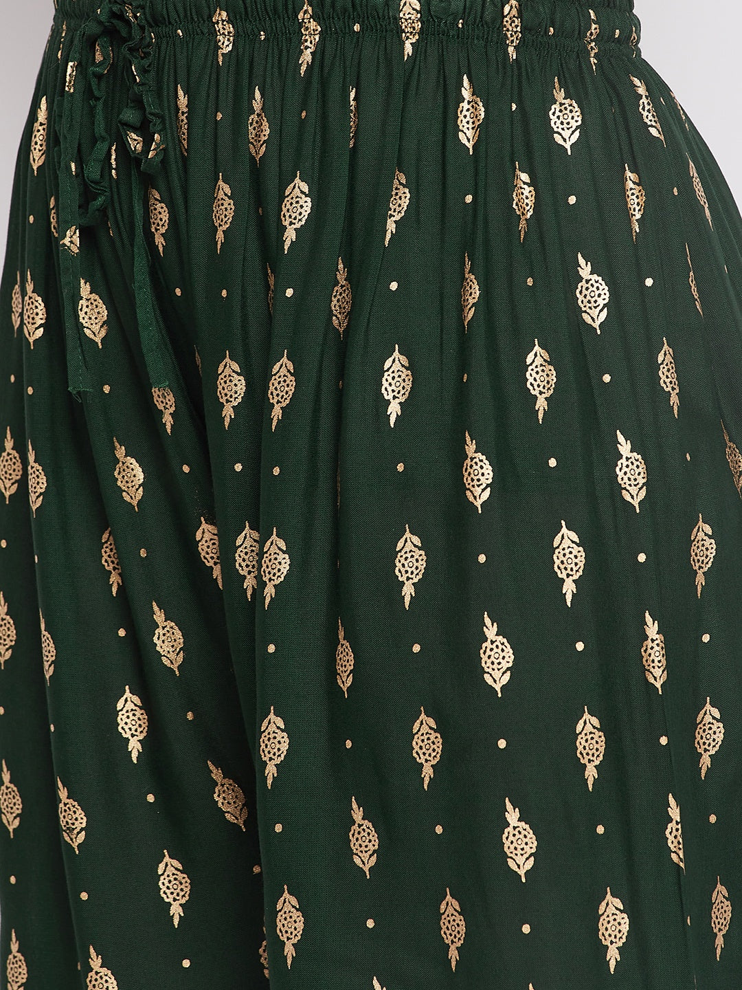 Clora Bottle Green Printed Straight Palazzo