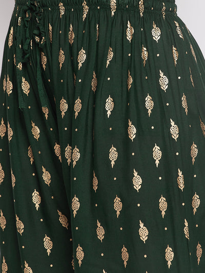 Clora Bottle Green Printed Straight Palazzo