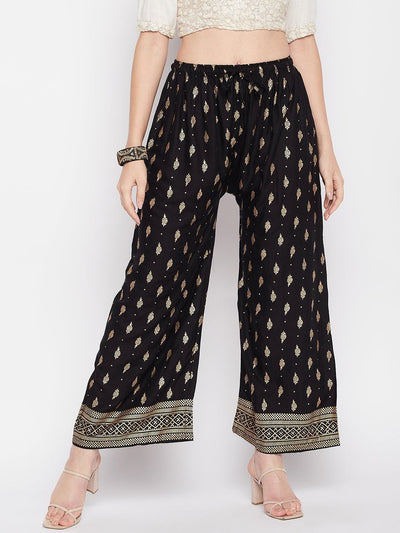 Clora Black Printed Straight Palazzo