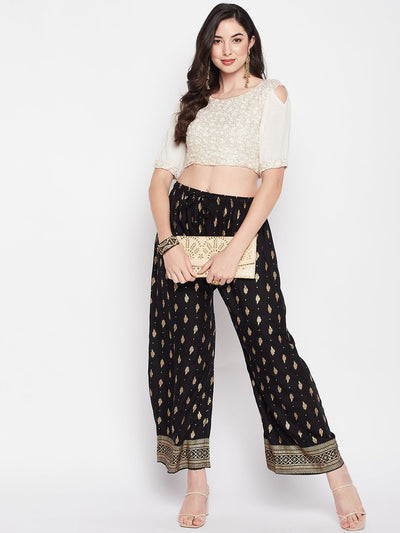Clora Black Printed Straight Palazzo