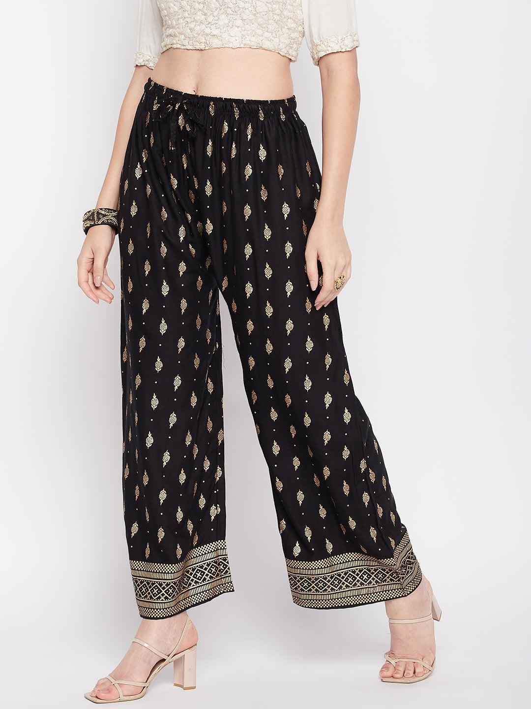 Clora Black Printed Straight Palazzo