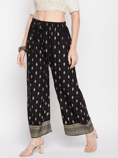 Clora Black Printed Straight Palazzo
