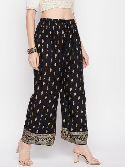 Clora Black Printed Straight Palazzo