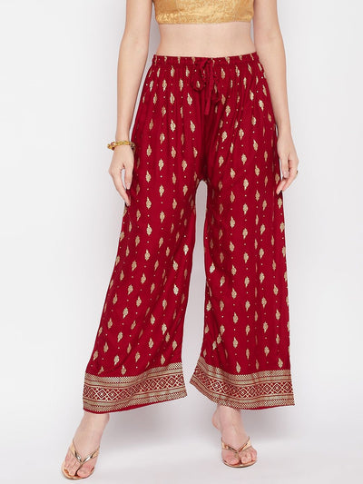 Clora Maroon Printed Straight Palazzo