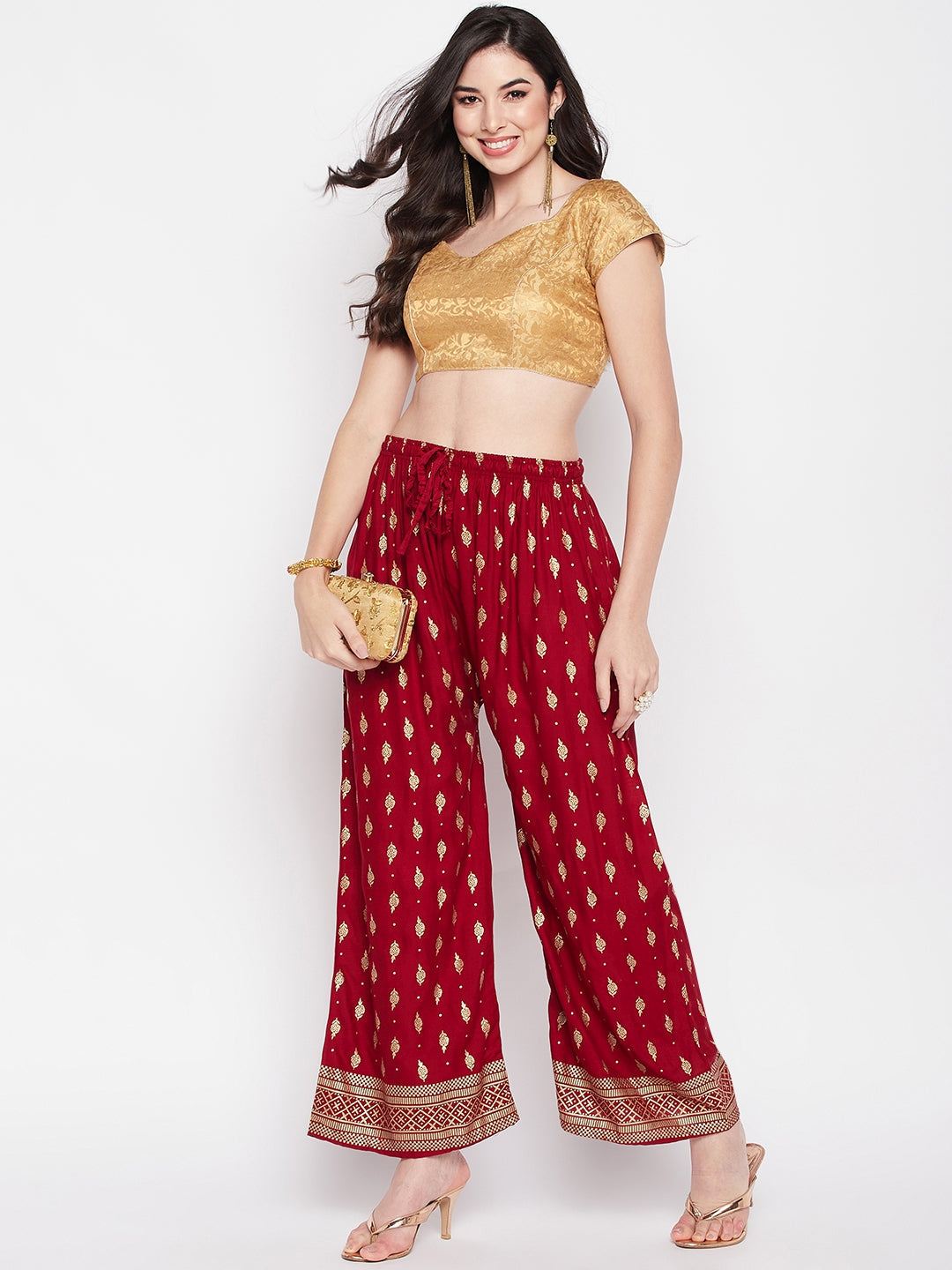 Clora Maroon Printed Straight Palazzo