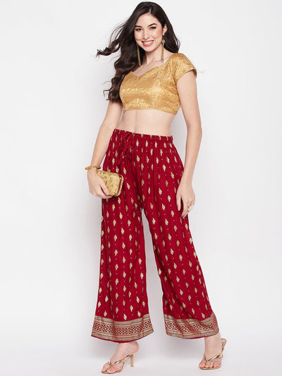 Clora Maroon Printed Straight Palazzo
