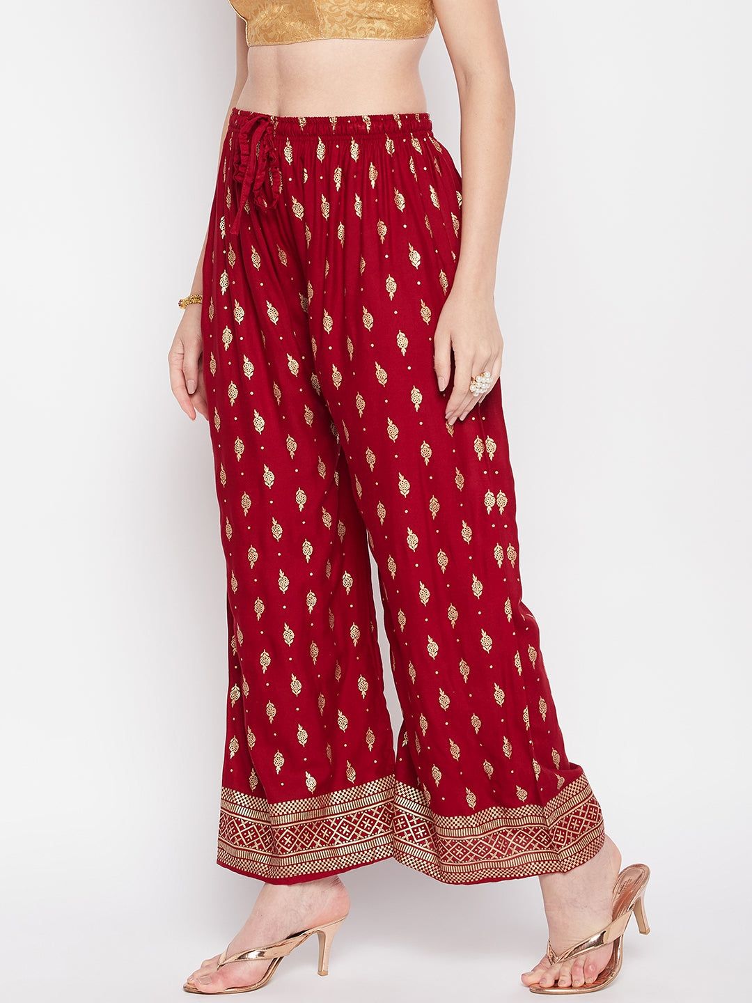 Clora Maroon Printed Straight Palazzo