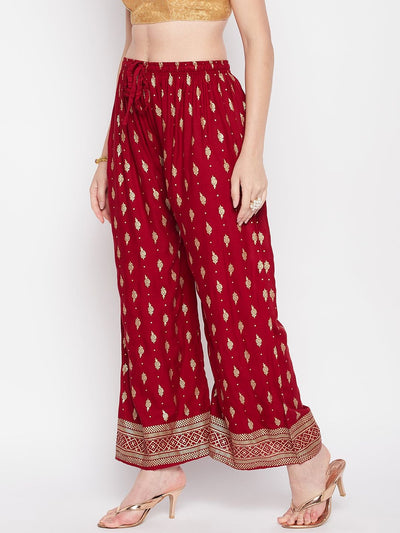 Clora Maroon Printed Straight Palazzo