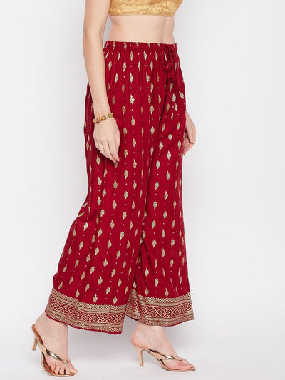 Clora Maroon Printed Straight Palazzo