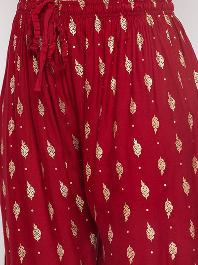 Clora Maroon Printed Straight Palazzo